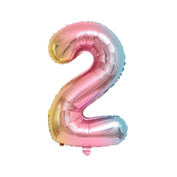 34" Number 2 Rainbow Foil Balloon