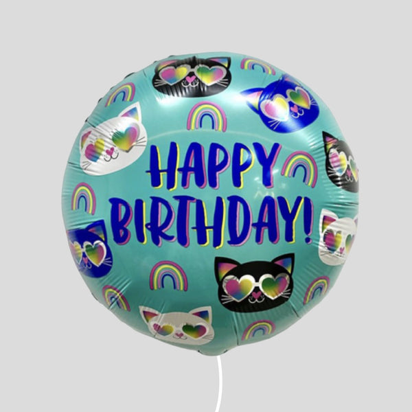 17" Happy Birthday Cool Kitty Rainbow Standard Foil Balloon