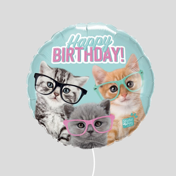 18" Pet Kitten with Glasses Happy Birthday Standard Foil Balloon