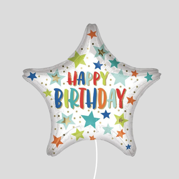 19" Happy Birthday Star Standard Foil Balloon