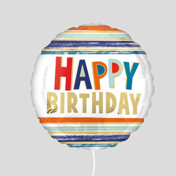 17" Happy Birthday Stripes Standard Foil Balloon
