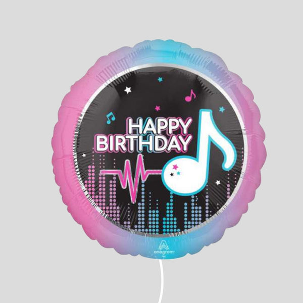 17" Birthday Music Black Party Standard Foil Balloon