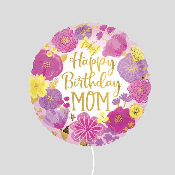 17" 'Happy Birthday Mom' Floral Standard Foil Balloon