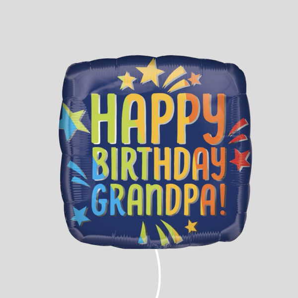 17" 'Happy Birthday Grandpa!' Blue Rainbow Standard Foil Balloon