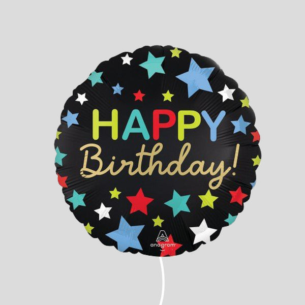 18" 'Happy Birthday' Black Stars Standard Foil Balloon