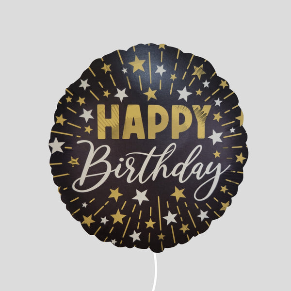 18" 'Happy Birthday' Black Gold Stars Standard Foil Balloon