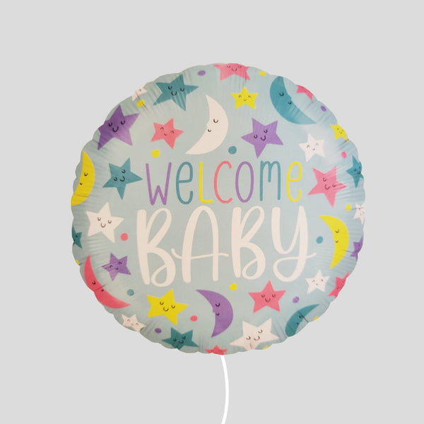 18" 'Welcome Baby'  Baby Blue Stars Standard Foil Balloon