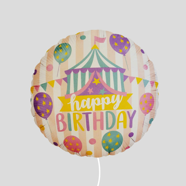 18" 'Happy Birthday' Pink Stripe Circus Standard Foil Balloon
