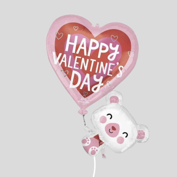 31" "Happy Valentine's Day" With A White Teddy Medium Foil Balloon