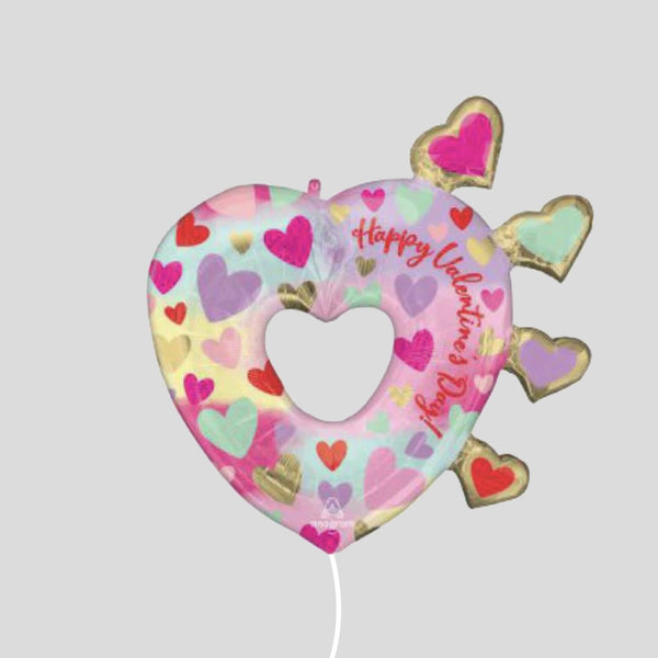 31" "Happy Valentine's Day" Heart Shaped Donut Medium Foil Balloon