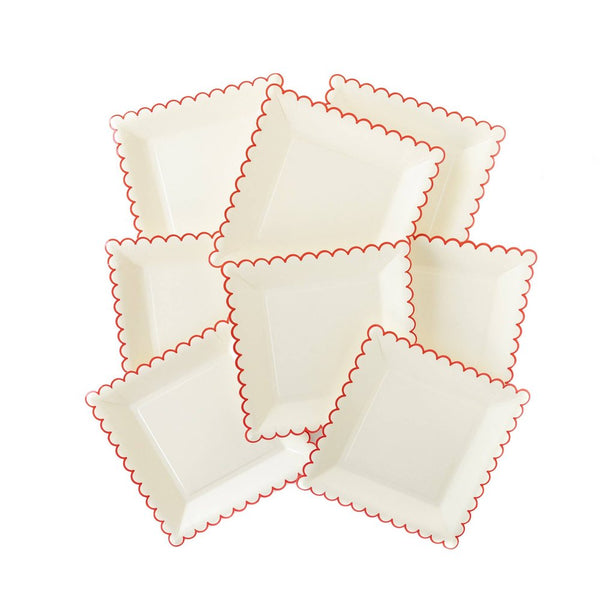 Scalloped White and Red Believe Large Paper Party Plates