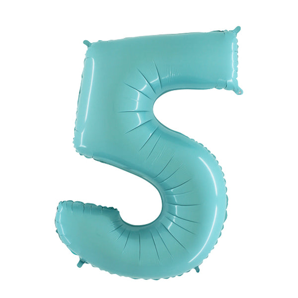 40" Number 5 Pastel Blue Foil Balloon