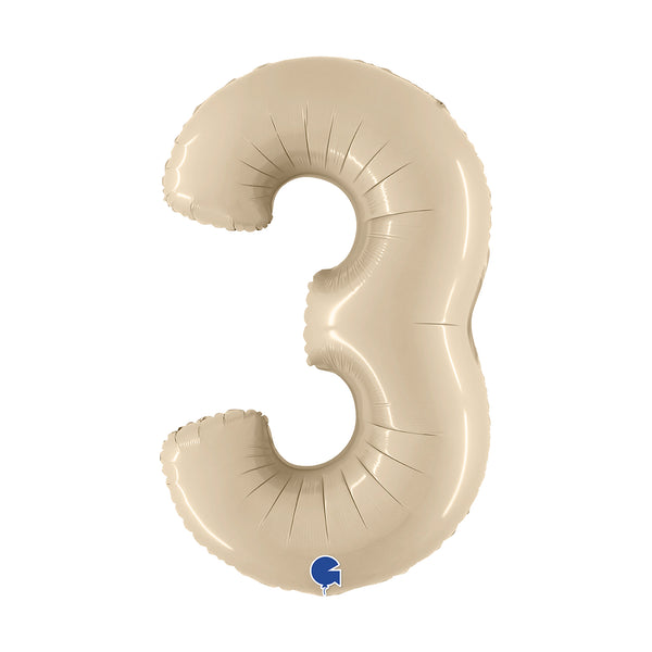 40" Number 3 Satin Cream Foil Balloon