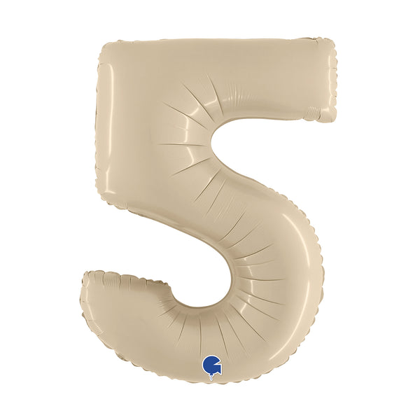 40" Number 5 Satin Cream Foil Balloon