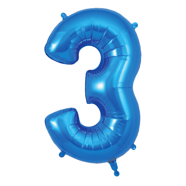34" Number 3 Blue Oaktree Foil Balloon