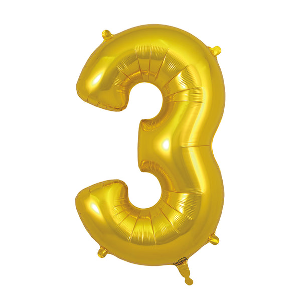 34" Number 3 Gold Oaktree Foil Balloon