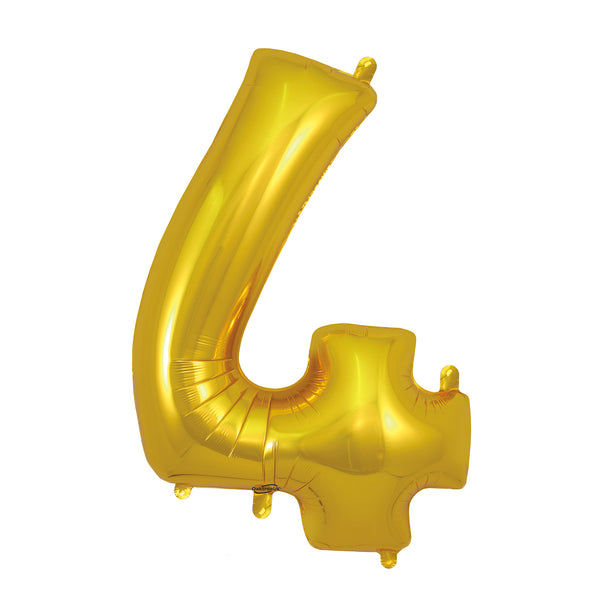 34" Number 4 Gold Oaktree Foil Balloon