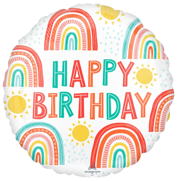 17" 'Happy Birthday Retro Rainbow' Standard Foil Balloon