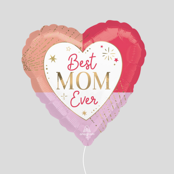 17" 'Best Mom Ever' Heart Foil Colourful Helium Balloon Bouquet