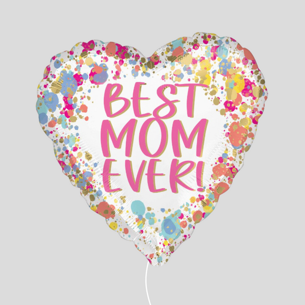 17" Heart Foil Balloon Helium Painted 'Best Mom Ever' Bouquet
