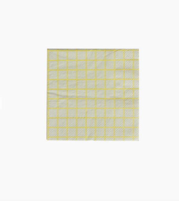 Chartreuse and Grey Grid Cocktail Napkins