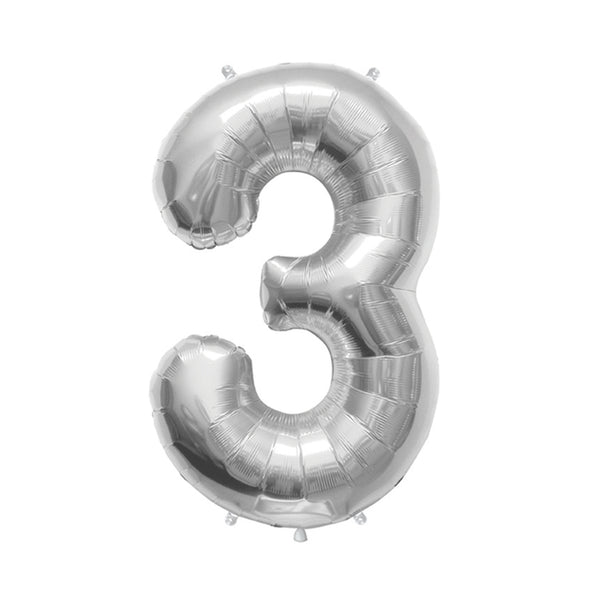 34" Number 3 Silver Oaktree Foil Balloon