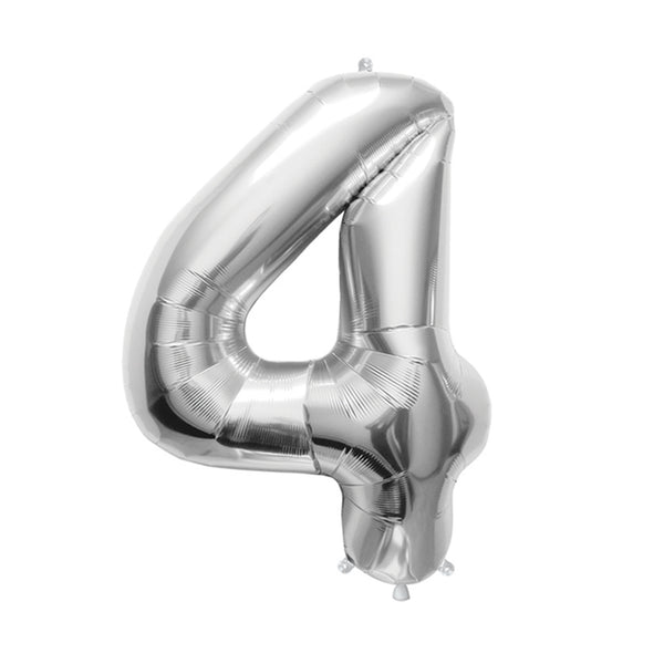 34" Number 4 Silver Oaktree Foil Balloon