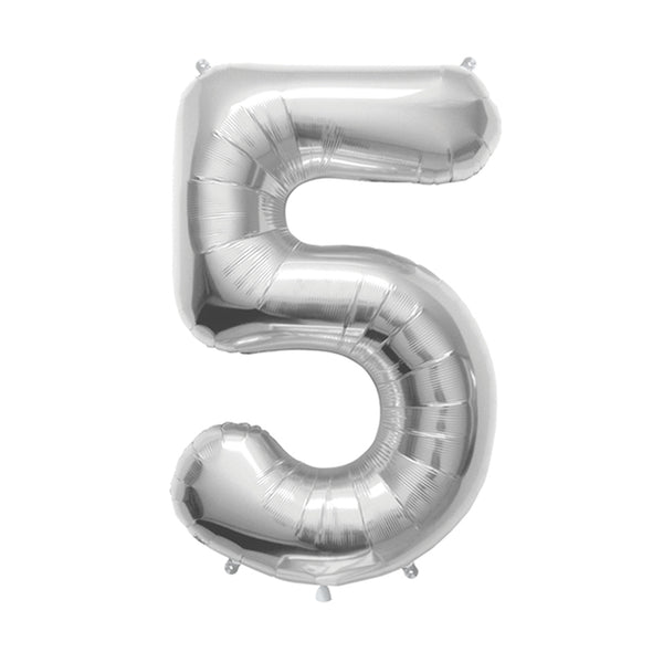 34" Number 5 Silver Oaktree Foil Balloon