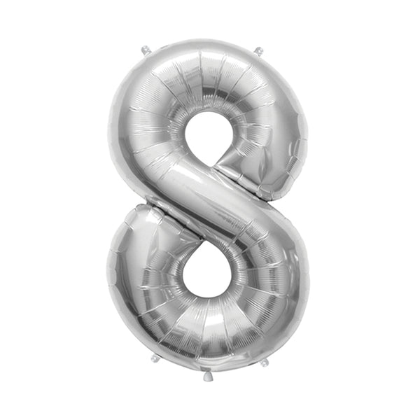 34" Number 8 Silver Oaktree Foil Balloon