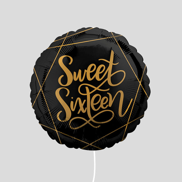 17"'Sweet Sixteen' Black and Gold Standard Foil Balloon