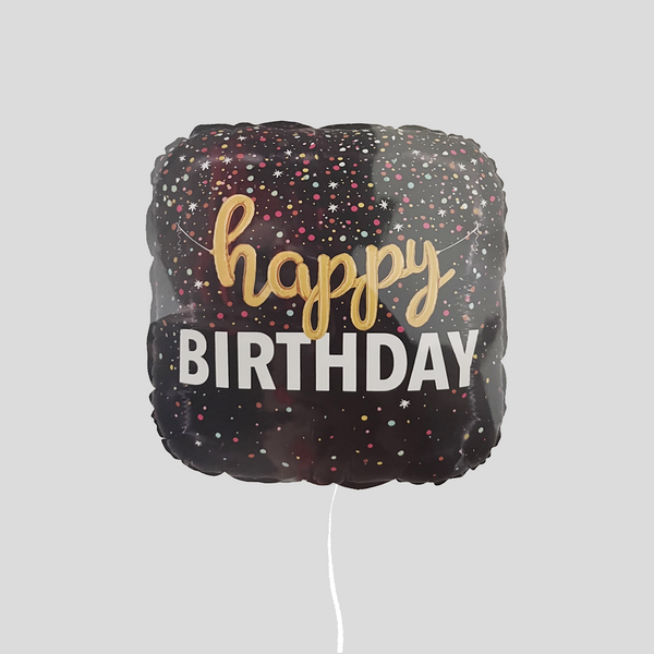 18" 'Happy Birthday Dots' Black Square Foil Balloon